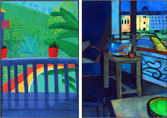 Hockney blue balcony and Matisse blue interior