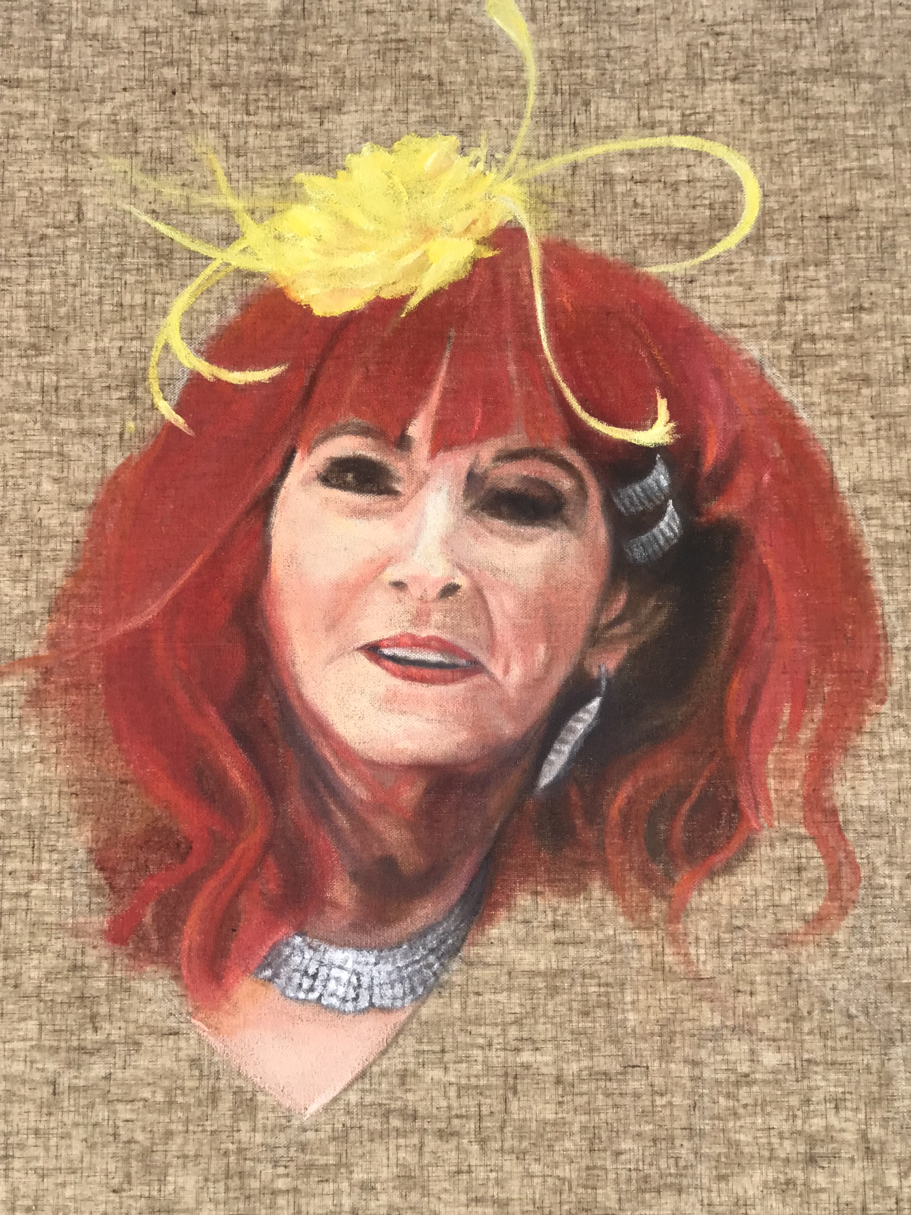 Portrait of lady with red hair and yellow flower