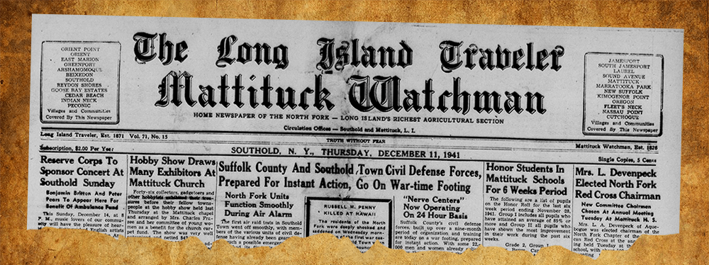 Old clipping of the The Long Island Traveler Mattituck Watchman newspaper
