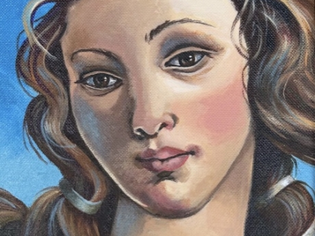 painting of woman hair blowing