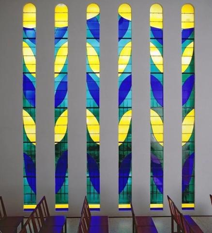 Stained Glass Windows in Yellow, Blue, and Purple