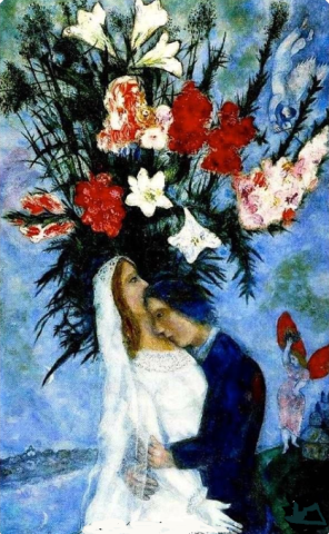 Bride and Groom with Flowers