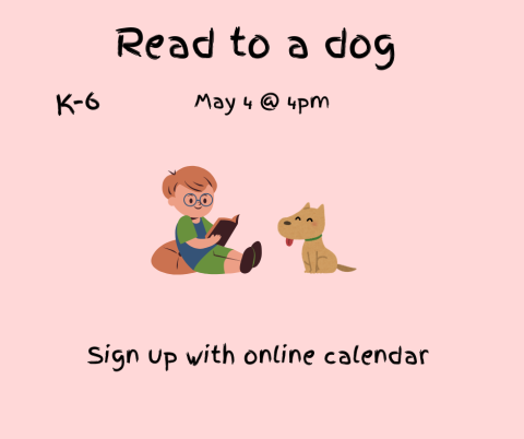 Come read a book to Blitzen the therapy dog!