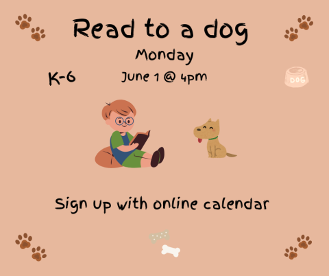 Come read a book to Blitzen the therapy dog!