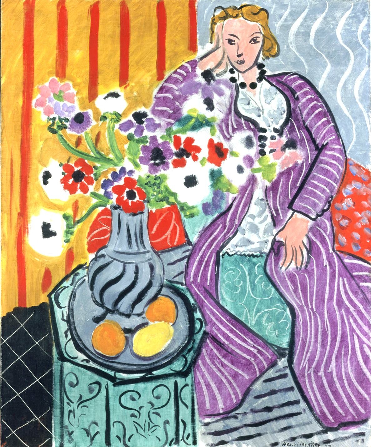Woman sitting in a purple robe
