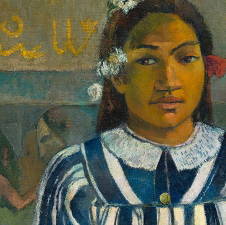 Native woman in buttoned up dress