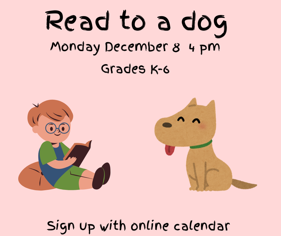 come read to Blitzen the therapy dog