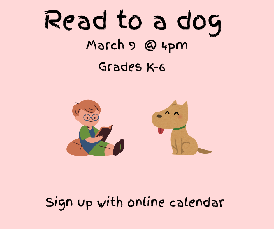 Come read to Blitzen the therapy dog