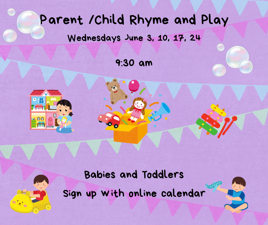 Fine and gross motor skill play followed by nursey rhymes with puppets and singing.