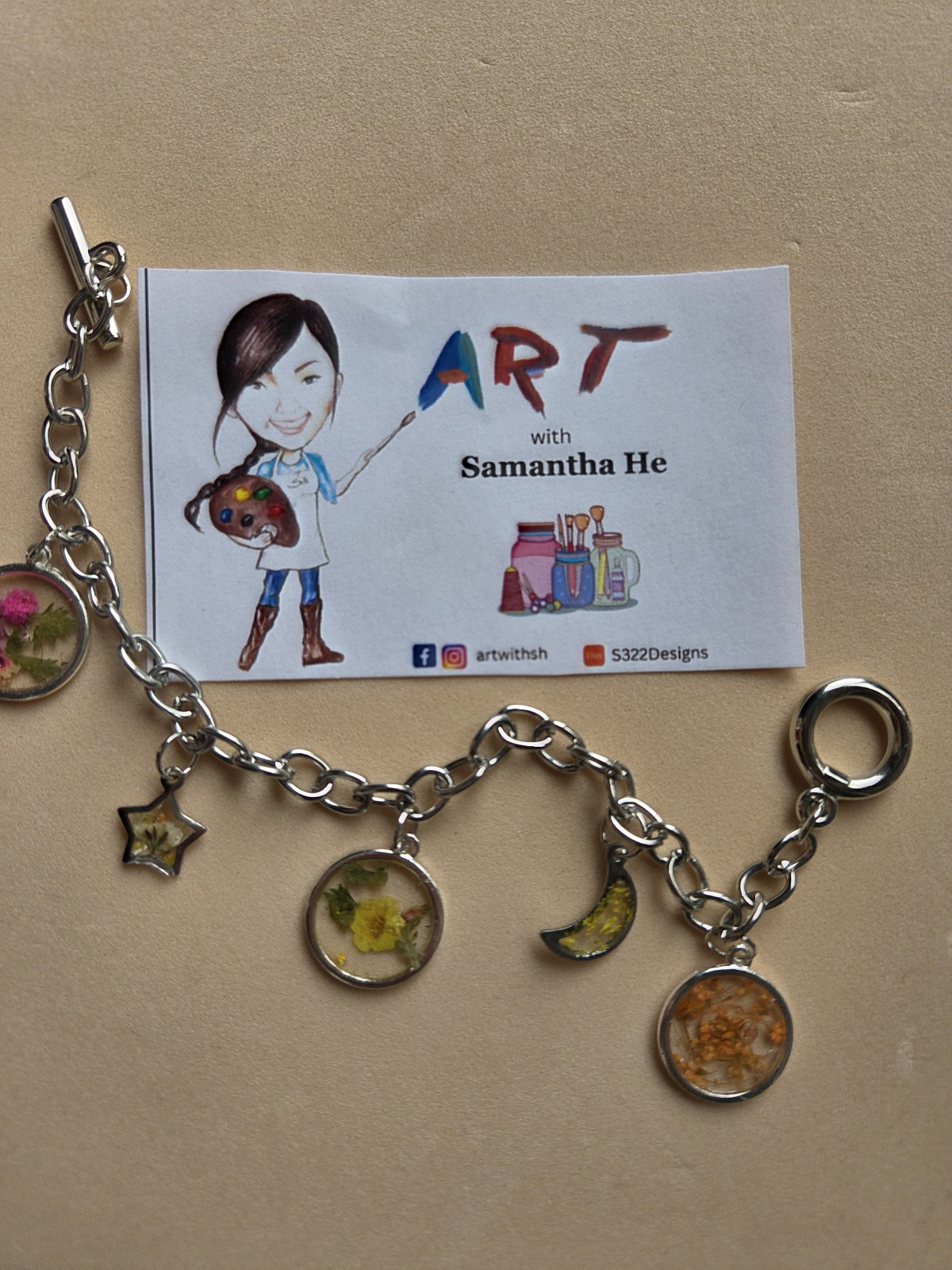 pressed flower pendant bracelet 