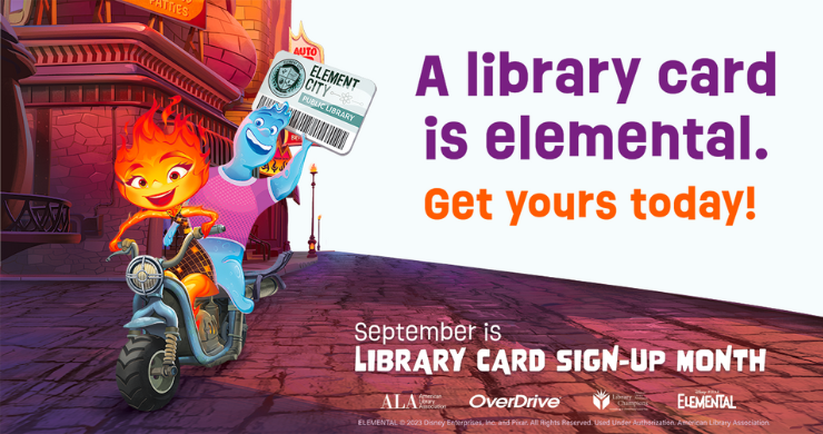 library card sign up month elemental movie characters